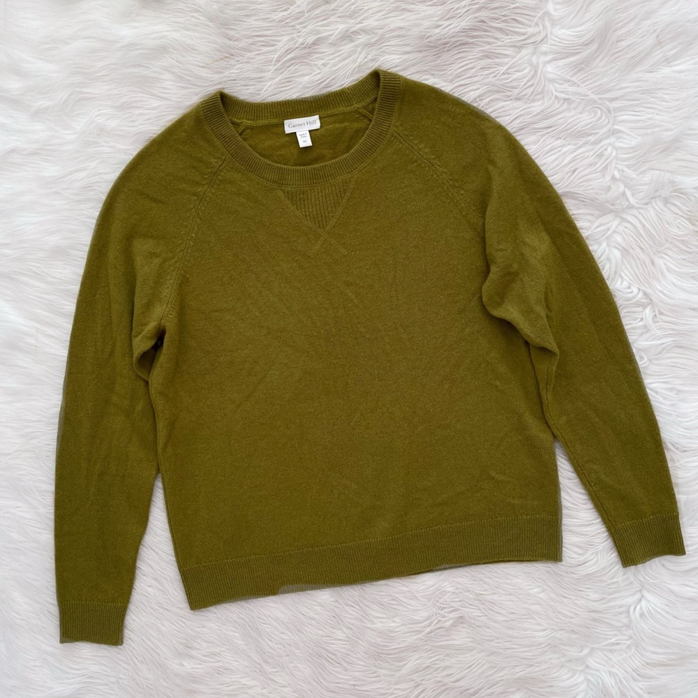 Garnet Hill Green Essential Washable 100% Cashmere Sweatshirt Pullover Sweater